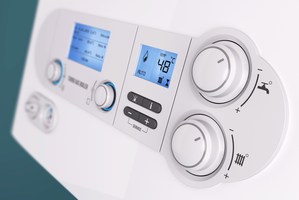Boiler control panel showing pressure and temperature